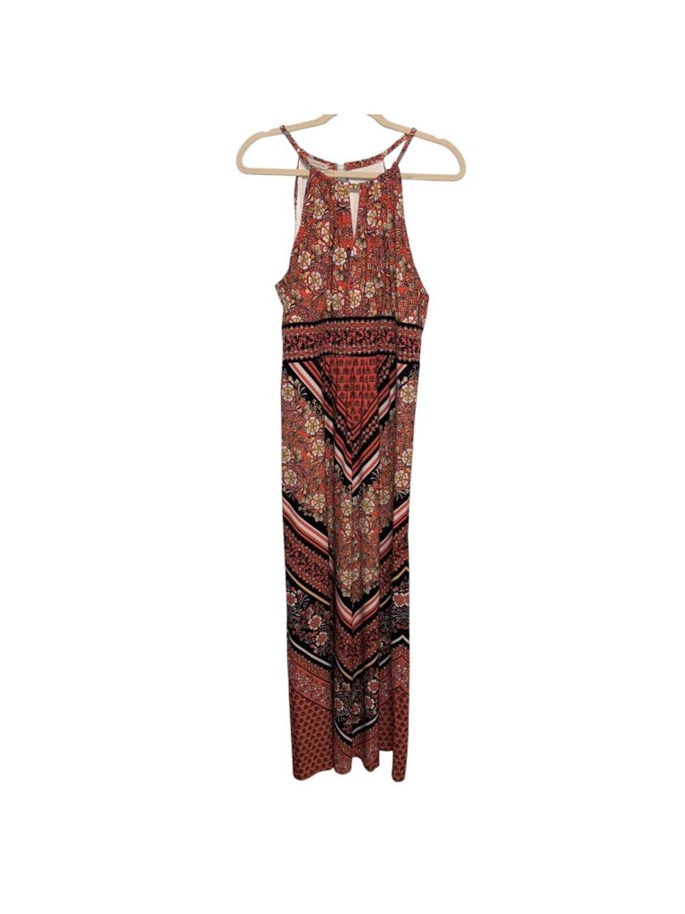 Womens Petite Maxi Dress Floral & Geometric Print Size 16 Sleeveless Keyhole Nec